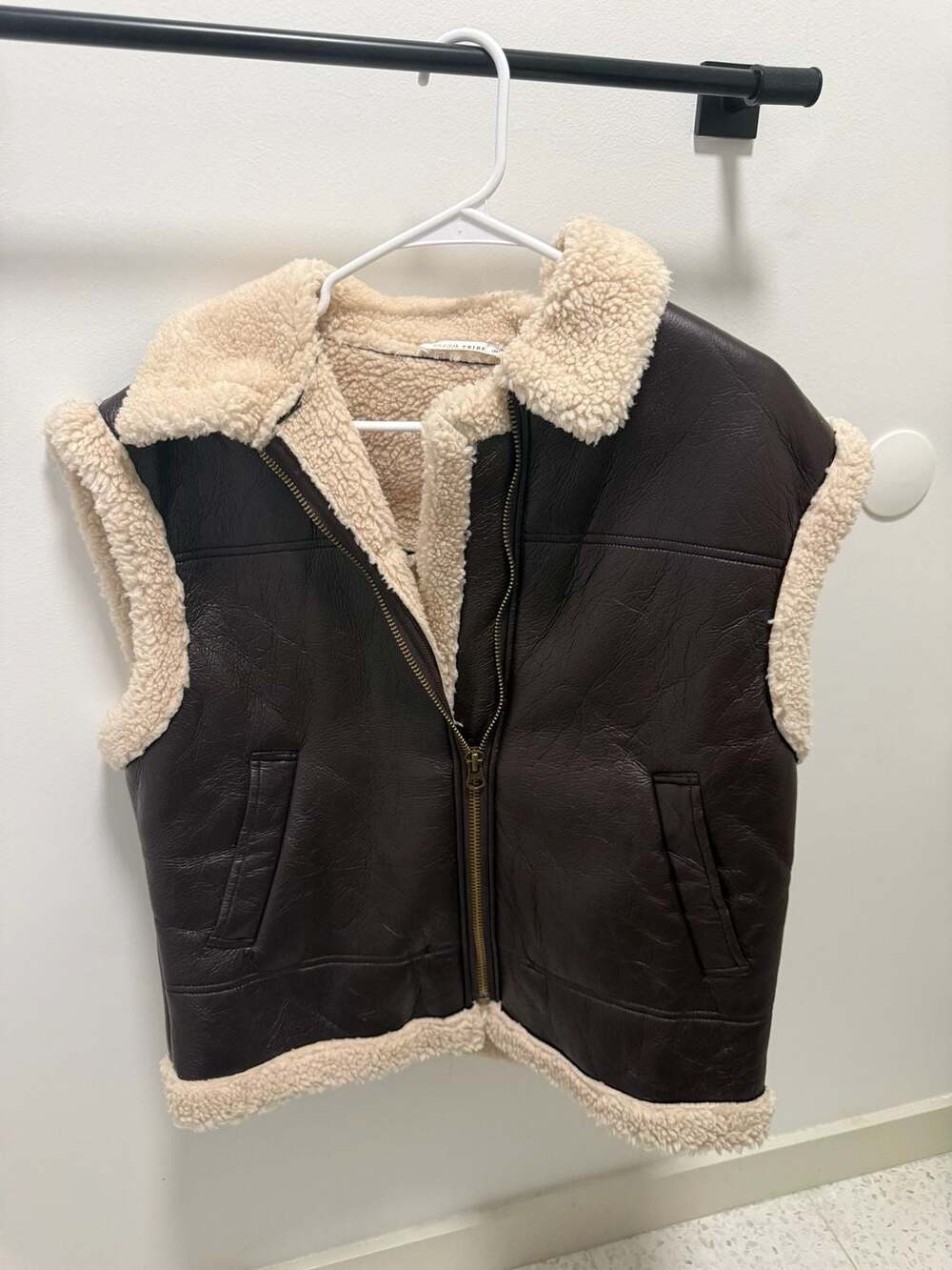 12th Tribe Shearling Faux Leather Vest Size M Brown Sherpa Lined Jacket